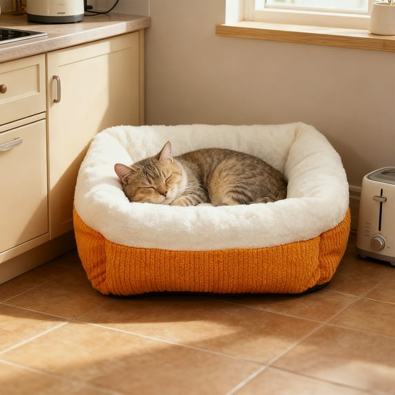 Fluffy Cat Bed, Warm Plush Pet Bed with Orthopedic Support, Non-Slip Bottom & hine Washable for Cats and Small Dogs