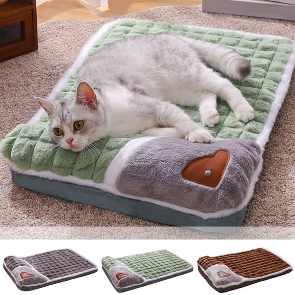Fluffy Cat & Dog Bed | Deep Sleep Mat for Pets, Soft Faux Fur, Removable & Machine Washable Pet Sofa, Non-Slip Base, Warm Plush, Multicolor, 19.68x13.77 in