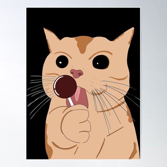Fluffy Cat Licking Lollipop Cute Animals Poster Wall Art, Modern Wall Decor For Living Room Bedroom, 8x12 UNFRAMED