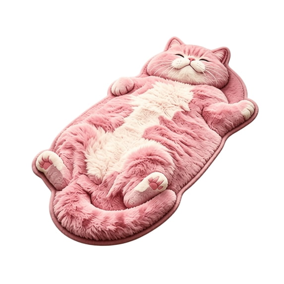 Fluffy Cat Rug Featuring Adorable Cartoon Feline Silhouette and Plush Faux Texture, Soft Pastel Pink Accent Piece for Cozy Pink Bedroom Rug Spaces, Cat Accessories Decor and Girls