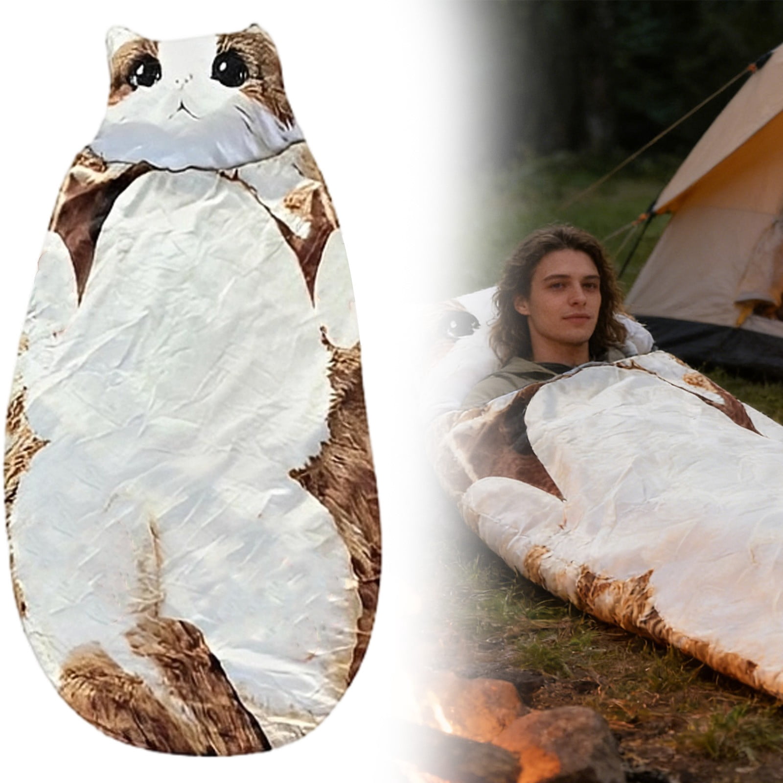Fluffy Cat Sleeping Bag for Adults,Adult Soft Sleeping Bag – Plush Cat Envelope Sleeping Bag for Camping,Sleepovers & Home Lounging,Washable Warm Blanket,68.9x31.5 Inch(E)