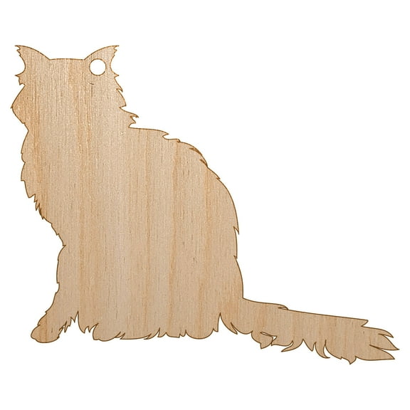 Fluffy Cat Solid Wood Holiday Christmas Tree Ornament Unfinished DIY Pre-Drilled Craft