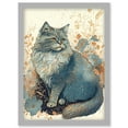 thumbnail image 1 of Fluffy Cat in Wildflowers Teal and Orange Watercolour Illustration Artwork Framed Wall Art Print A4, 1 of 4