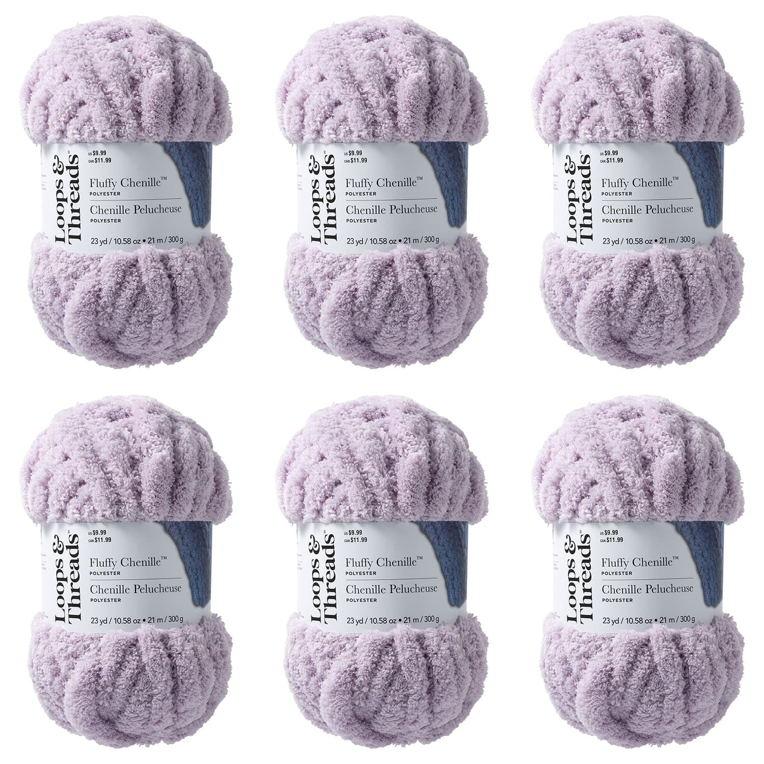 Loops & Threads Fluffy Chenille Yarn - Jumbo (7) 100% Polyester, Soft Fuzzy Yarn for Knitting & Crochet Blankets, Hats, Plushies & Sweaters, 23 yd / 10.58 oz Skein, 6 Pack