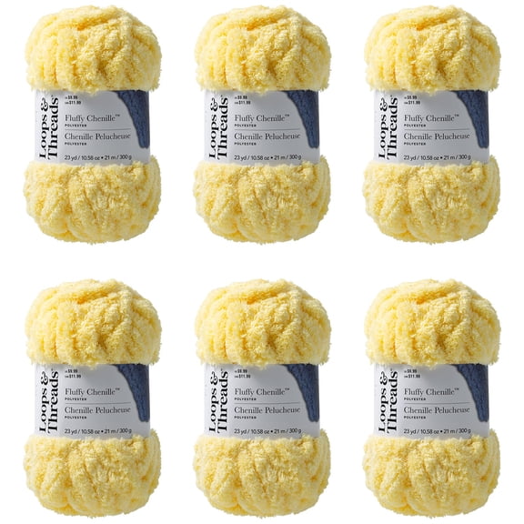 Loops & Threads Fluffy Chenille Yarn - Jumbo (7) 100% Polyester, Soft Fuzzy Yarn for Knitting & Crochet Blankets, Hats, Plushies & Sweaters, 23 yd / 10.58 oz Skein, 6 Pack