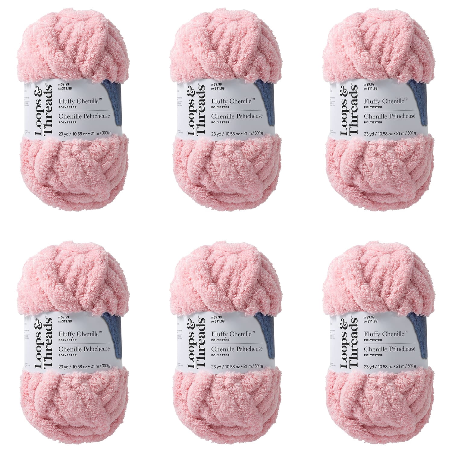 Loops & Threads Fluffy Chenille Yarn - Jumbo (7) 100% Polyester, Soft Fuzzy Yarn for Knitting & Crochet Blankets, Hats, Plushies & Sweaters, 23 yd / 10.58 oz Skein, 6 Pack