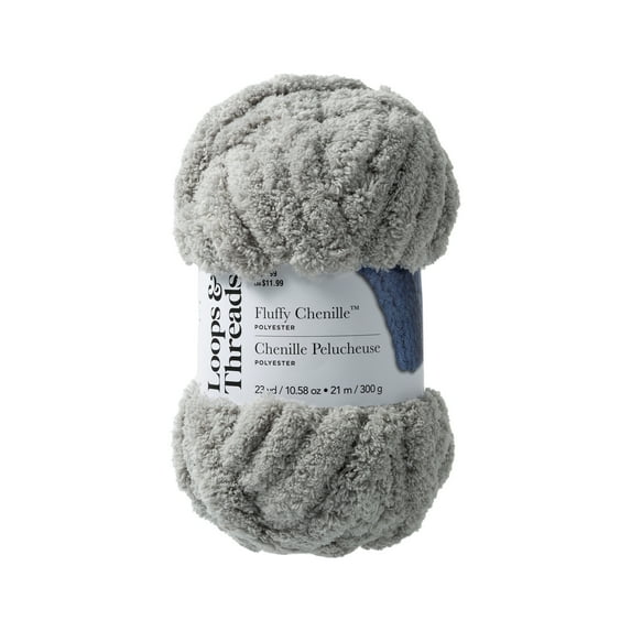 Fluffy Chenille Yarn by Loops & Threads - Yarn for Knitting - Crochet - Weaving - and Arts & Crafts - Gray - Polyester - 10.58 oz