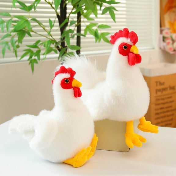 Fluffy Chicken Plush Toys Cute Farmyard Animal White Chicken Plushies Funny Hen Stuffed Dolls Gift