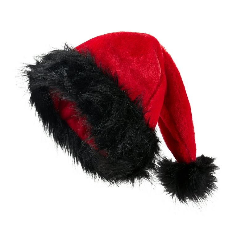 Genuiskids Fluffy Christmas Hats for Adults, Black Santa Hats