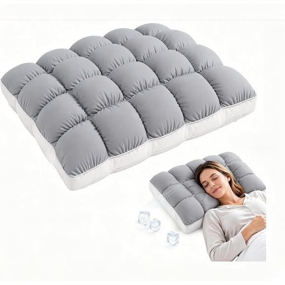 Fluffy Cloud Cooling Pillow with Quilted Grid Construction(Gray)