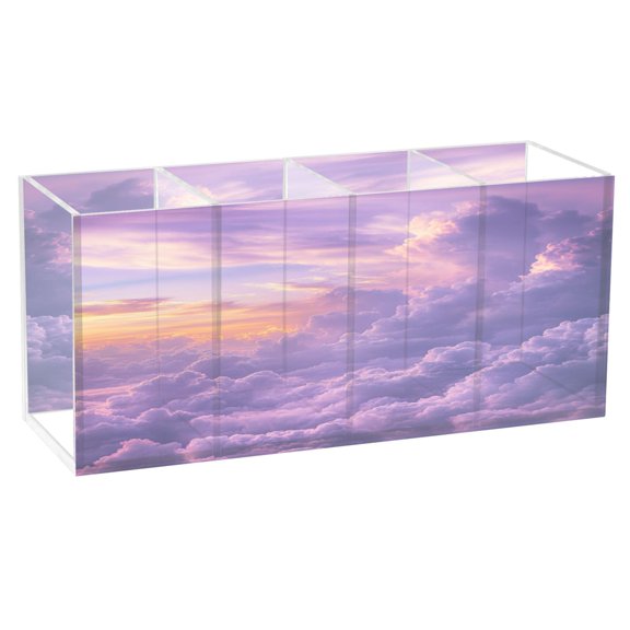 Fluffy Clouds Acrylic Pen Holder 4 Compartments Clear Pencil Organizer Cup Makeup Brush Holder for Office Desktop Dorm Home