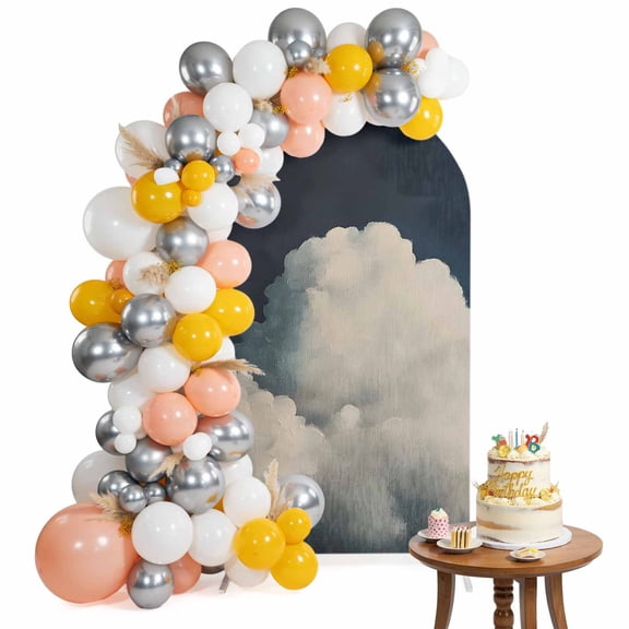 Fluffy Clouds Arch Backdrop Cover 4FT Dark Sky Abstract Nature Spandex Fitted Arch Covers Stretchy Backdrop Decoration for Wedding Birthday Graduation Party