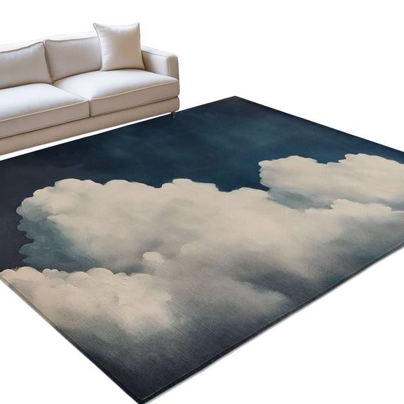 Fluffy Clouds Area Rugs 2.7x5ft Dark Sky Abstract Nature Washable Rug, Non Slip Indoor Carpet Absorbent Floor Mat for Living Room Bedroom Dining Room