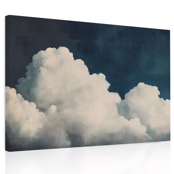 Fluffy Clouds Canvas Print Wall Art, Dark Sky Abstract Nature Wall Decor Modern Artwork Paintings Pictures for Living Room Framed and Stretched Ready to Hang 20" x 24"