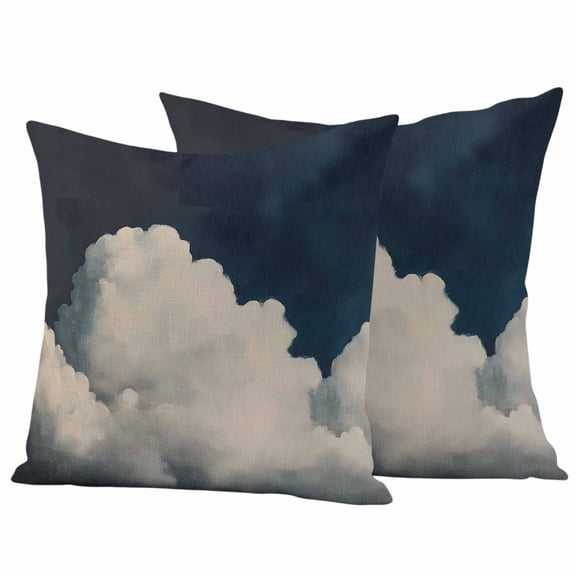 Fluffy Clouds Outdoor Waterproof Throw Pillow Covers Set of 2, 16"x16", Dark Sky Abstract Nature Decorative Pillow Covers Outside Cushion Case for Patio Porch Garden