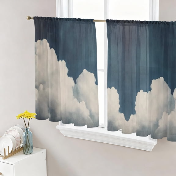 Fluffy Clouds Sheer Curtains for Living Room Bedroom, Dark Sky Abstract Nature Light Filtering Sheer Curtain Rod Pocket Voile Window Treaments Drapes, 52 x 54 Inches