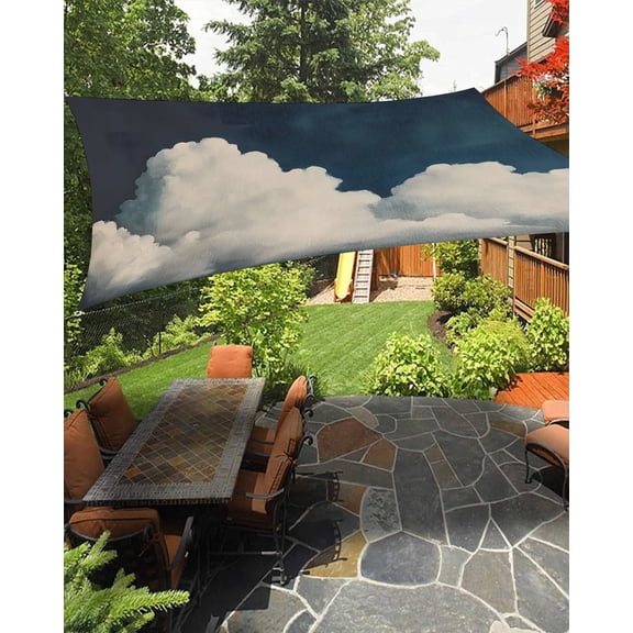 Fluffy Clouds Sun Shade Sail 14'X18' Dark Sky Abstract Nature UV Block Outdoor Sail Shades Breathable Waterproof Rectangular Sunshade for Patio Garden Pool Pergola Porch
