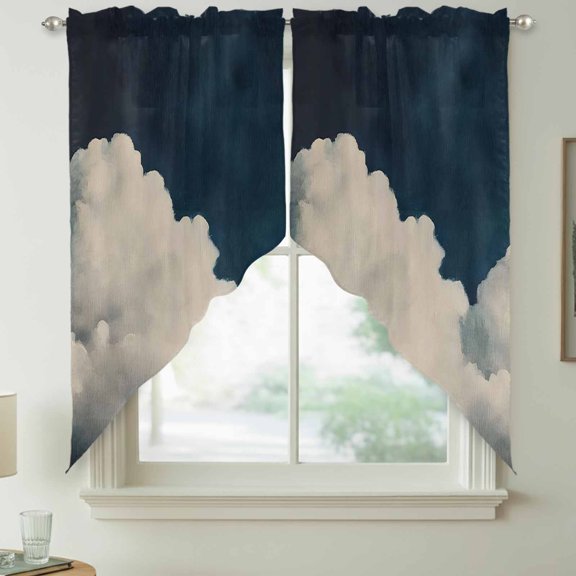 Fluffy Clouds Swag Kitchen Curtain Valances, Dark Sky Abstract Nature Rod Pocket Curtains Window Treatment Decor Valances for Bedroom Bathroom, 2 Panels 28 x 36 Inch