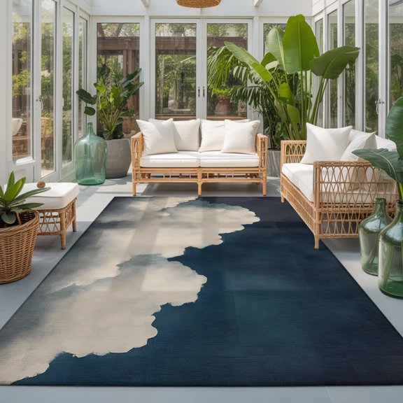 Fluffy Clouds Washable Living Room Rugs 9'x12', Dark Sky Abstract Nature Washable Throw Large Area Rug Non-Slip Sturdy Edge Binding Carpet for Bedroom Dining Room Office