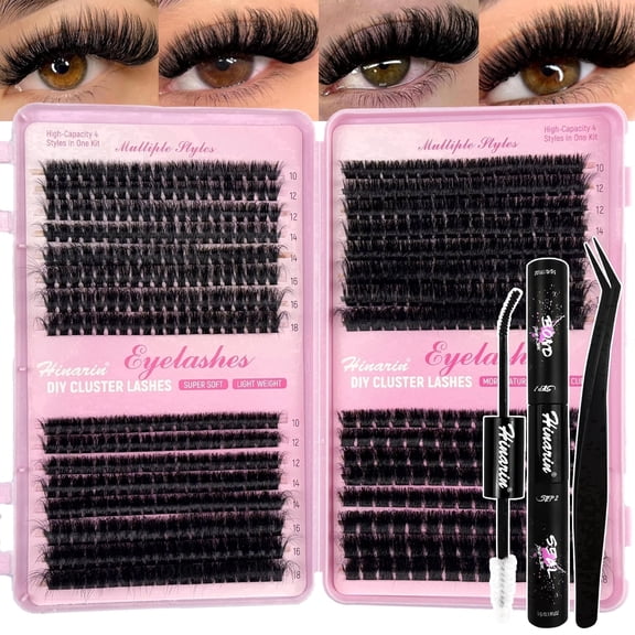Hinarin Fluffy Eyelash Extension Kit 1018MM Mixed Volume Diy Individual Clusters with Glue