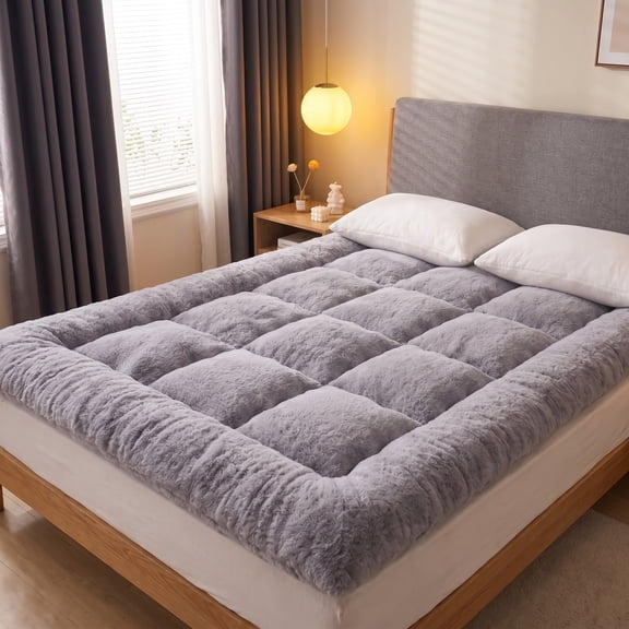 Fluffy Comfortable Soft Mat, Roll‑Up Tatami Mattress, Foldable Portable Sleeping Mattress, Skin‑Friendly & Warm, Lint‑Resistant, Ideal Holiday Gift(Gray,Twin)