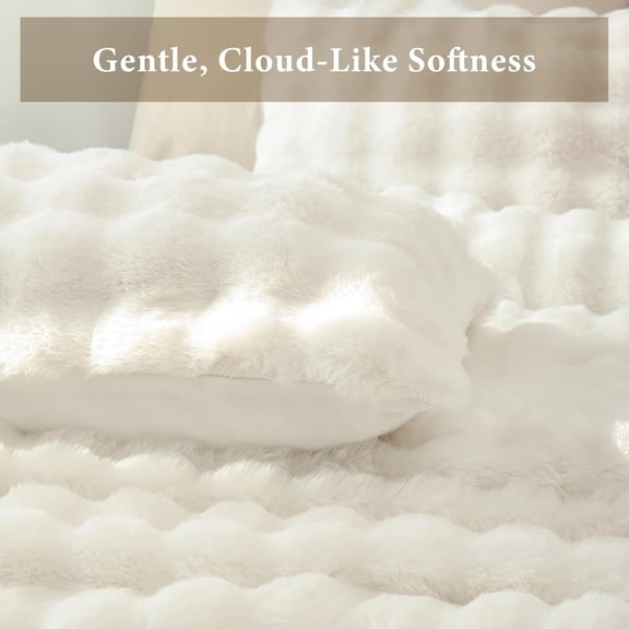 Fluffy Comforter Set Queen Size - Soft & Fuzzy Faux Fur Comforter, Ultra Plush White Comforter with Flannel Back, Warm Yet Lightweight Cozy Bedding Set