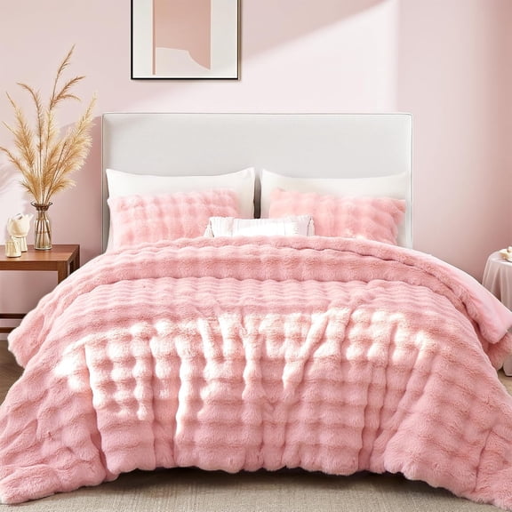 Fluffy Comforter Set Queen Size - Soft & Fuzzy Faux Fur Comforter, Ultra Plush White Comforter with Flannel Back, Warm Yet Lightweight Cozy Bedding Set