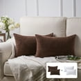 thumbnail image 1 of Fluffy Corduroy Velvet Solid Color Suqare Cusion Accent Decorative Throw Pillow for Couch, 12" x 20", Dark Brown, 2 Pack, 1 of 6