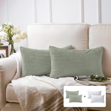 Fluffy Corduroy Velvet Solid Color Suqare Cusion Accent Decorative Throw Pillow for Couch, 12" x 20", Gray, 2 Pack