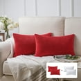 thumbnail image 1 of Fluffy Corduroy Velvet Solid Color Suqare Cusion Accent Decorative Throw Pillow for Couch, 12" x 20", Red, 2 Pack, 1 of 6