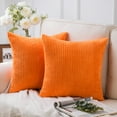 thumbnail image 1 of Fluffy Corduroy Velvet Solid Color Suqare Cusion Accent Decorative Throw Pillow for Couch, 18" x 18", Orange, 2 Pack, 1 of 6