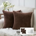 thumbnail image 1 of Fluffy Corduroy Velvet Solid Color Suqare Cusion Accent Decorative Throw Pillow for Couch, 20" x 20", Dark Brown, 2 Pack, 1 of 6