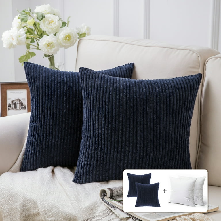 Soft Corduroy Striped Velvet Rectangle Decorative Throw Pillow Cusion For  Couch, 12 x 20, Navy Blue, 2 Pack