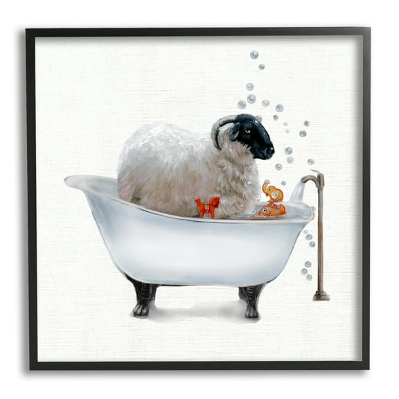 Fluffy County Goat in Bathtub Soap Bubbles Animals & Insects Framed Art Print Wall Art, 17x17