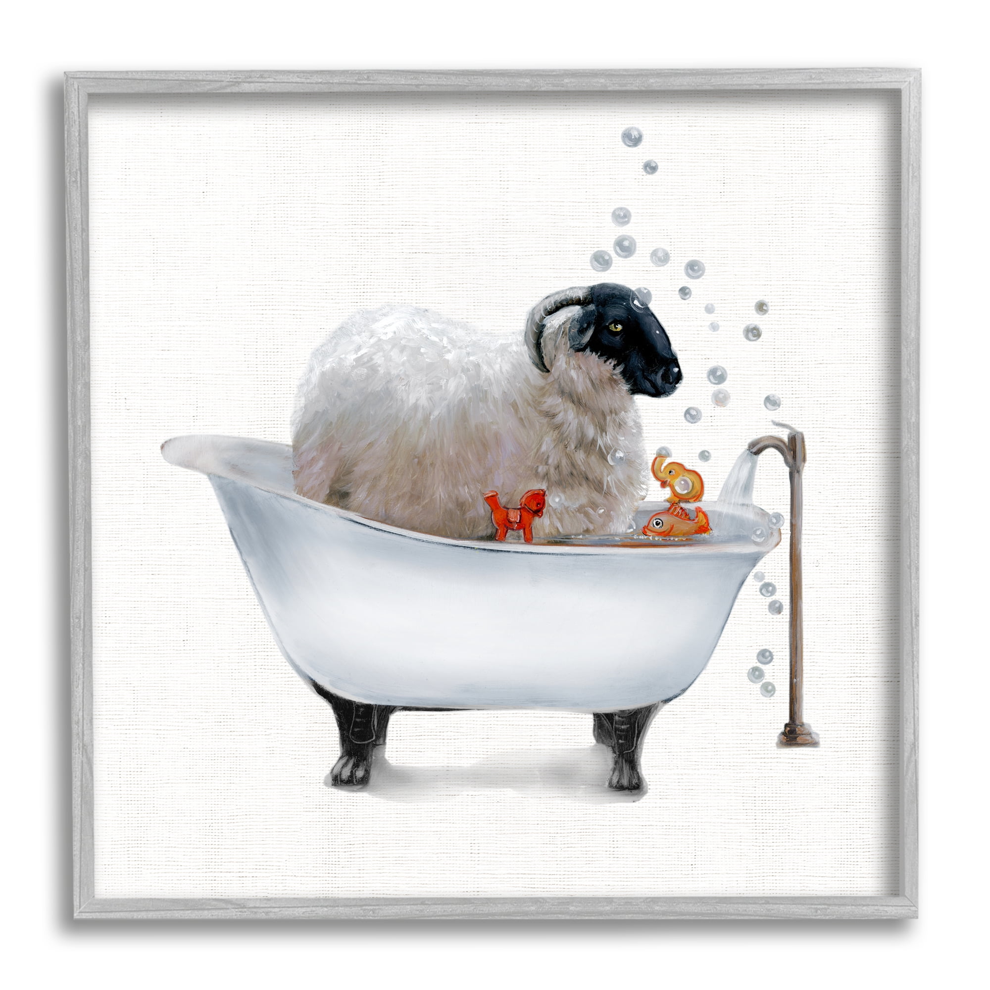 Fluffy County Goat in Bathtub Soap Bubbles Animals & Insects Framed Art Print Wall Art, 17x17