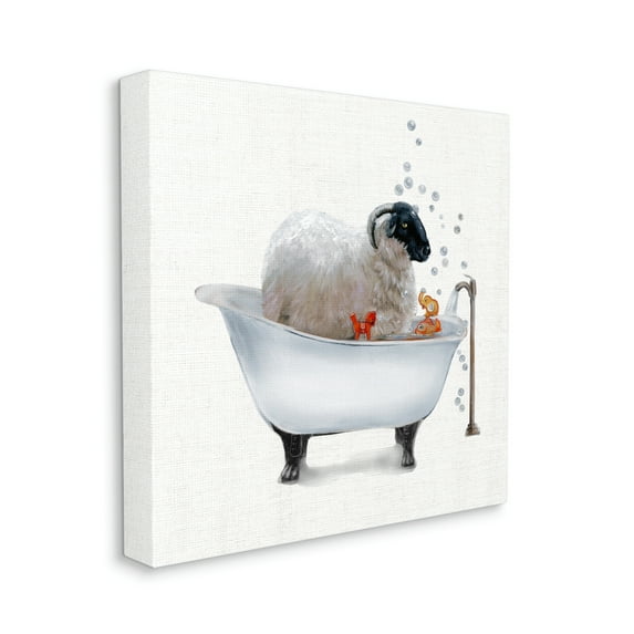 Fluffy County Goat in Bathtub Soap Bubbles Animals & Insects Gallery-Wrapped Canvas Print Wall Art, 17x17