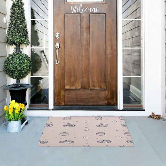 Fluffy Creatures and Bikes Versatile Absorbent Door Mat, Non-Slip, Easy to Clean 32''x20''