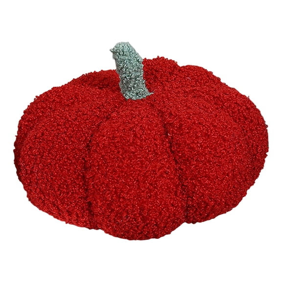 Fluffy Curly Fleece Pumpkin Throw Pillow, 7.87in Round Fall Harvest Sofa Decor Cushion