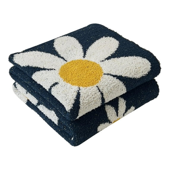 Fluffy Daisy Sunflower Knitted Blanket, Soft Microfiber Checkerboard ...