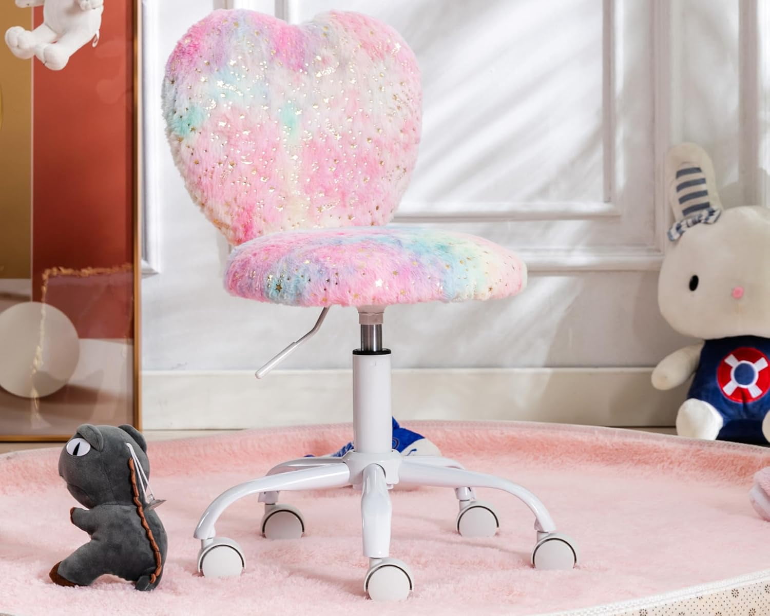 Fluffy Desk Chair with Wheels, Cute Kids Study Chair with Adjustable ...