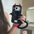 thumbnail image 1 of Fluffy Devil Design Anti-Fall Protective Case for iPhone 17 Pro Max, Soft Warm Grip, Detachable Wrist Strap, Cute Gothic Style for Halloween Gifts,Black, 1 of 7