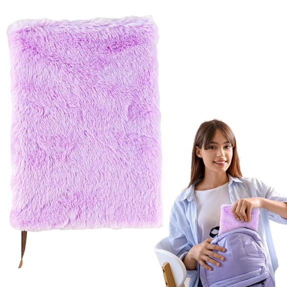 Fluffy Diary Plush Notebook 21x15cm, Fuzzy Cover Lined Journal with Ribbon Bookmark, Cute Writing Notebook Teens Purple Secret Diary
