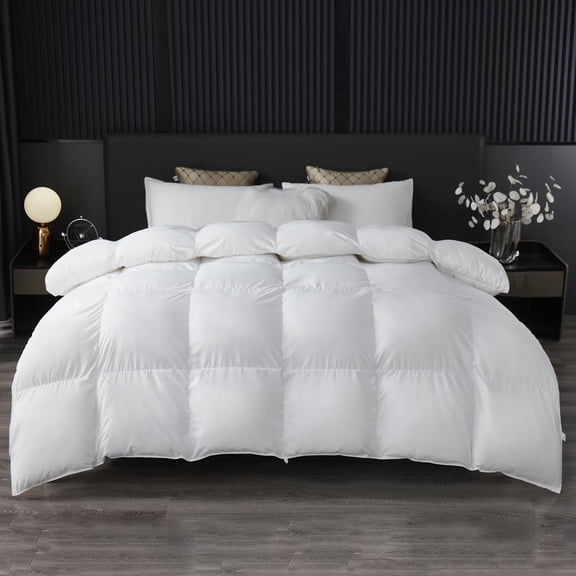 Fluffy Down Alternative Comforter, All Season Duvet Insert Lightweight Bed Comforter Insert White Baffle Box Stitched with Corner Tabs
