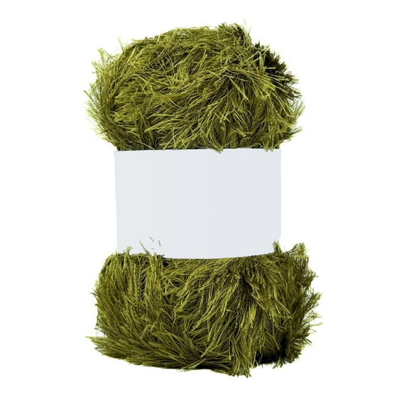 Eyelash Yarn for Knitting Crocheting, Fun Fur Yarn for Making Trendy Fur Accessories, Garments, Blankets, Hats, Scarves, Amigurumi Toys, 100 Gram Skein, 175 Yards, 100% Polyester, Olive Green