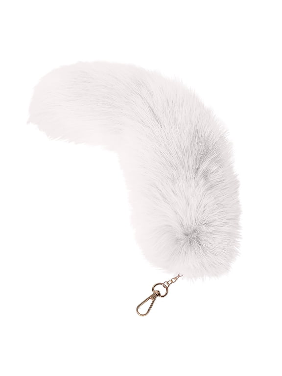 Fluffy Faux Fox Tail Keychain Pendant,Cosplay Faux Fur Animal Tail Keychain Hanging Chain Hook Handbag Accessory Key Chain White