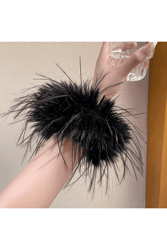 Fluffy Faux Fur Feather Scrunchies, Soft Large Hair Scrunchy Hair Ties for Women Girls