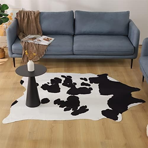 Fluffy Faux Fur Rug 4.6ft x 5.2ft – Soft Cow Print Area Rug for Western ...