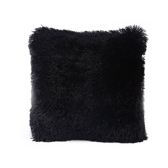 Fluffy Faux Fur Throw Pillow Cover, Squaresoft Plush Decor Cushion Case Detachable for Sofa Cafe Library Party Club Indoor Home Decor Black