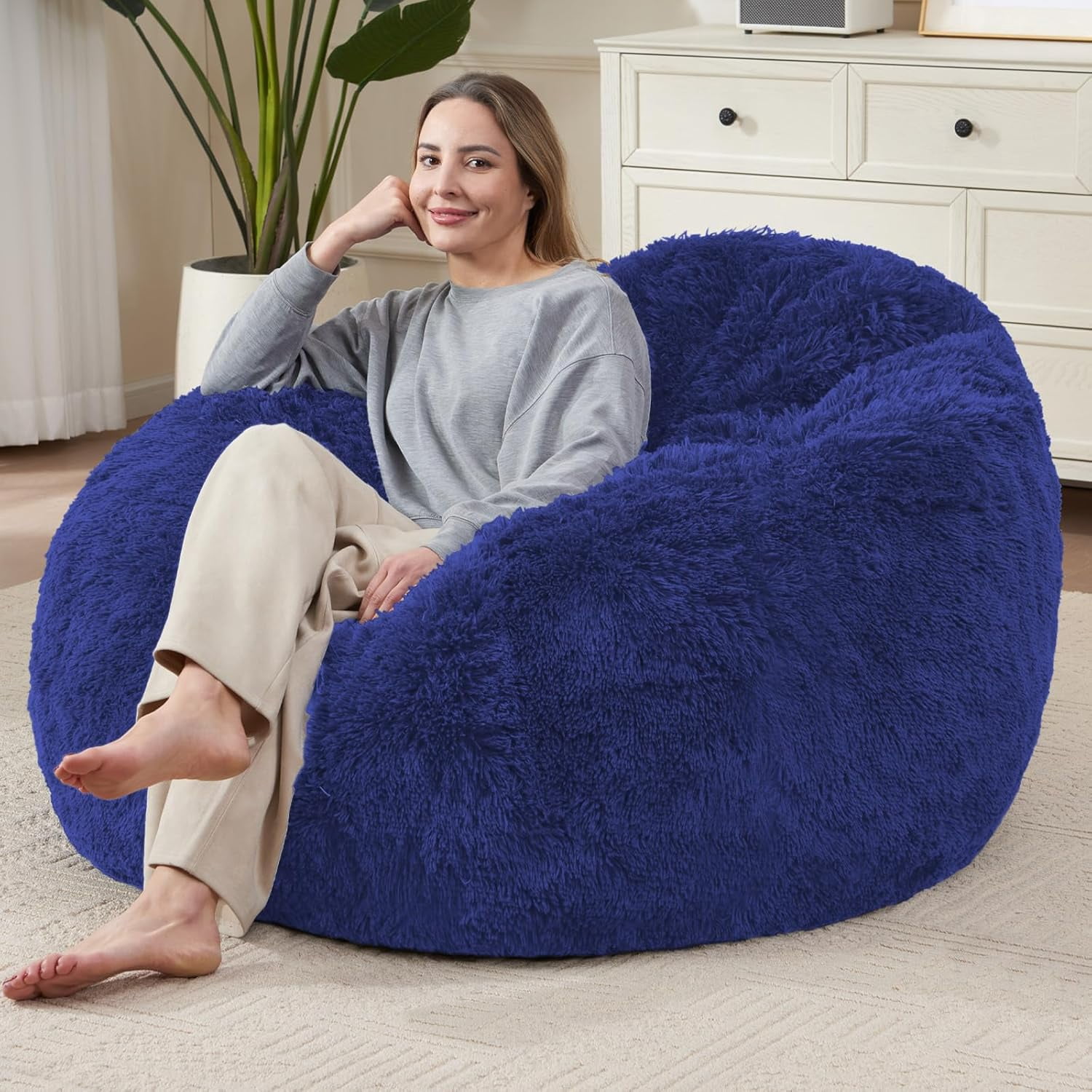 Fluffy Faux Fur Toy Storage Bean Bag Cover, Washable Cover Bean Bags for Adults Kids Teens, Comfy Toddler Bean Bag Chairs Covers, Beanag for Living Room Bedroom Dorm