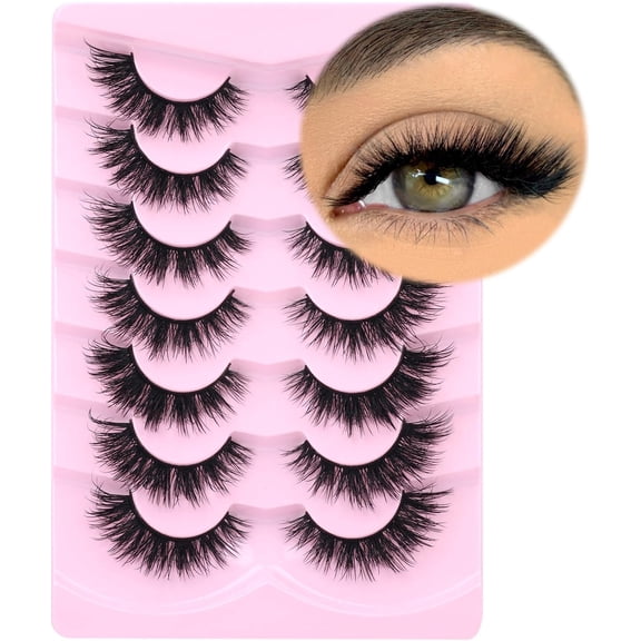 Fluffy Faux Mink False Eyelashes 7Pairs Full Volume Strip Lashes Winged Cat Eye